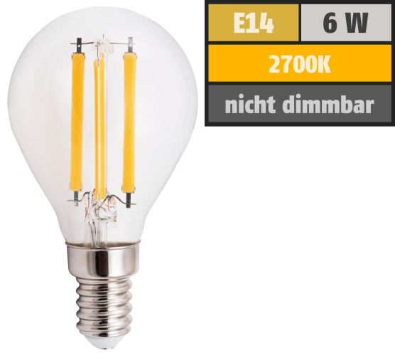 LED Filament Tropfenlampe McShine Filed, E14, 6W, 806 lm, warmweiß, klar
