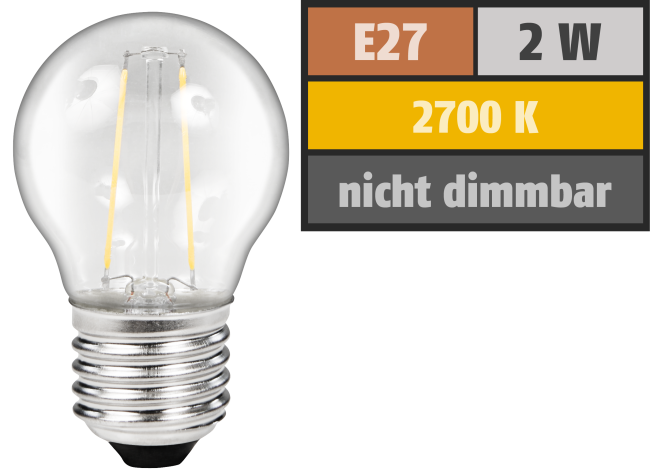 LED Filament Tropfenlampe McShine Filed, E27, 2W, 200Lm, warmweiß, klar
