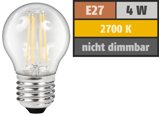 LED Filament Tropfenlampe McShine Filed, E27, 4W, 470lm, warmweiß, klar
