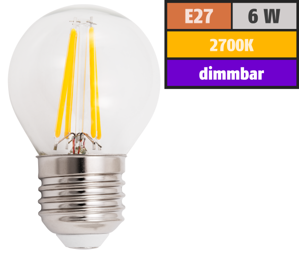 LED Filament Tropfenlampe McShine Filed E27, 6W, 600lm, warmweiß, dimmbar
