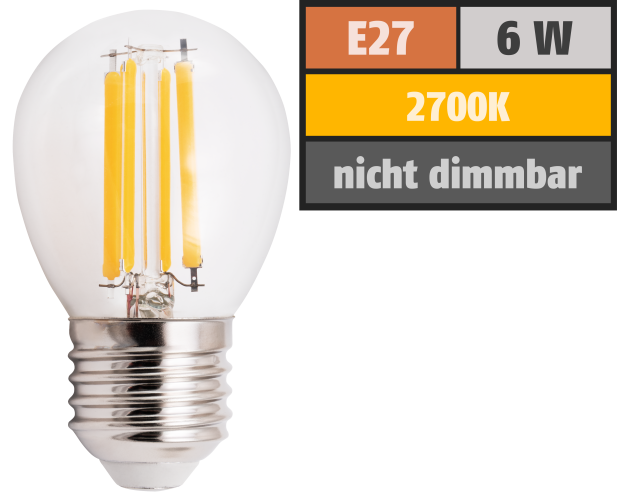 LED Filament Tropfenlampe McShine Filed, E27, 6W, 806 lm, warmweiß, klar
