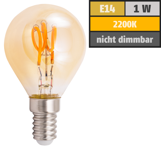 LED Filament Tropfenlampe McShine Retro E14, 1W, 90lm, warmweiß, goldenes Glas
