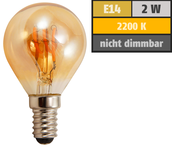 LED Filament Tropfenlampe McShine Retro E14, 2W, 150lm, warmweiß,goldenes Glas
