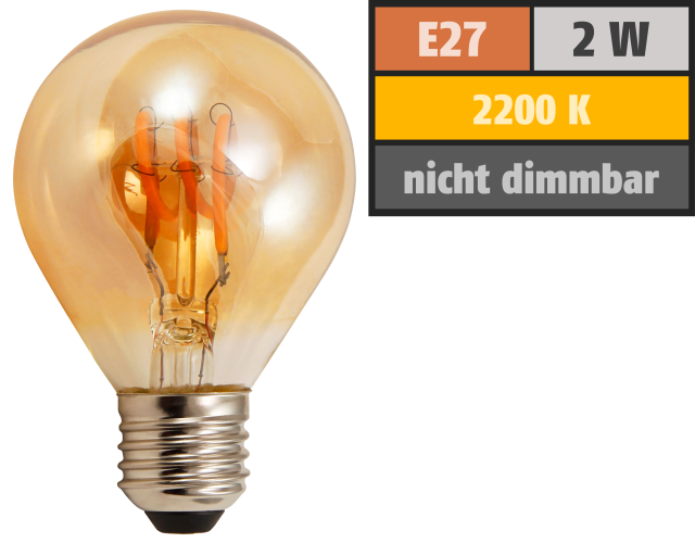 LED Filament Tropfenlampe McShine Retro E27, 2W, 150lm, warmweiß,goldenes Glas
