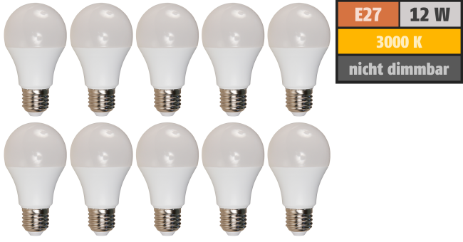 LED-Glühlampe McShine Brill95 E27, 12W, 1.000lm, warmweiß, Ra >95, 10er-Pack
