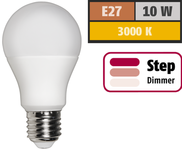 LED Glühlampe McShine, E27, 10W, 810 lm, 3000K, warmweiß, step dimmbar 100/50/10%
