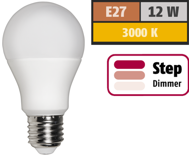 LED Glühlampe McShine, E27, 11W, 1.055 lm, 3000K, warmweiß, step dimmbar 100/50/10%
