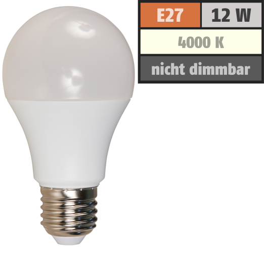 LED Glühlampe McShine, E27, 12W, 1050lm, 240°, 4000K, neutralweiß, Ø60x109mm
