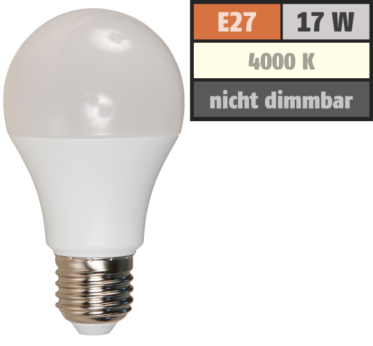 LED Glühlampe McShine, E27, 17W, 1520lm, 220°, 4000K, neutralweiß, Ø60x139mm
