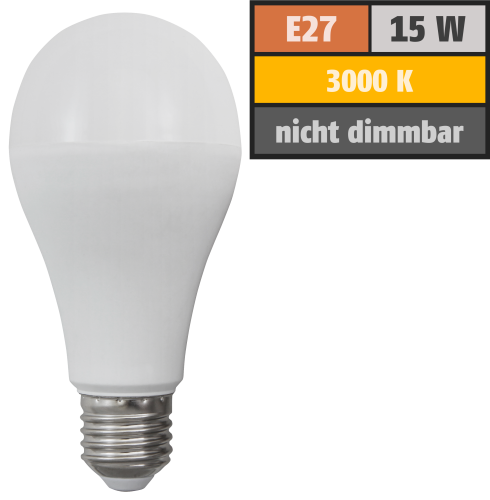 LED Glühlampe McShine SuperBright E27, 15W, 2500lm, 270°, 3000K, warmweiß
