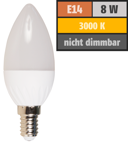 LED Kerzenlampe McShine, E14, 8W, 600lm, 160°, 3000K, warmweiß, Ø37x105mm
