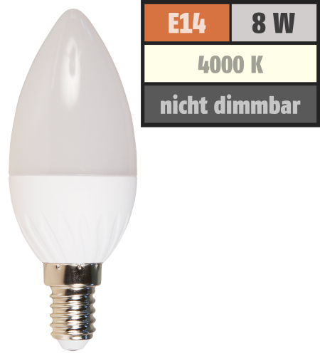 LED Kerzenlampe McShine, E14, 8W, 600lm, 160°, 4000K, neutralweiß, Ø37x105mm

