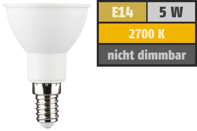 LED Reflektor PAR16, E14, 5W, 350lm, 2700K, warmweiß
