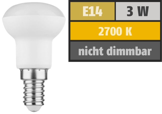 LED Reflektor R39, E14, 3W, 250lm, 2700K, warmweiß
