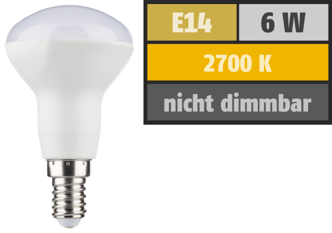 LED Reflektor R50, E14, 6W, 460lm, 2700K, warmweiß
