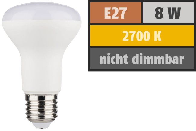 LED Reflektor R63, E27, 8W, 806lm, 2700K, warmweiß
