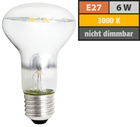 LED-Reflektorstrahler McShine, E27, R63, 6W, 600lm, 360°, 3000K, warmweiß
