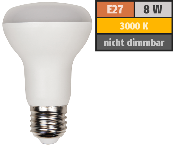 LED-Reflektorstrahler McShine, E27, R63, 8W, 680lm, 120°, 3000K, warmweiß
