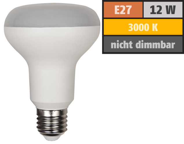 LED-Reflektorstrahler McShine, E27, R80, 12W, 1050lm, 120°, 3000K, warmweiß
