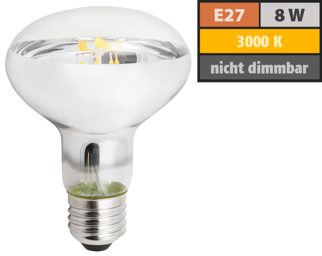 LED-Reflektorstrahler McShine, E27, R80, 8W, 800lm, 360°, 3000K, warmweiß
