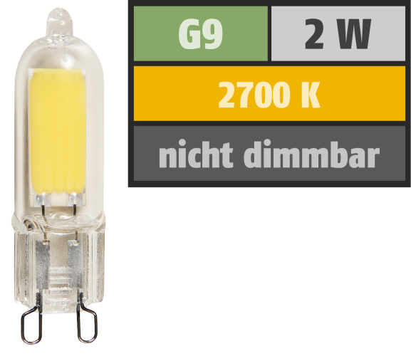 LED-Stiftsockellampe McShine, G9, 2W, 220lm, warmweiß
