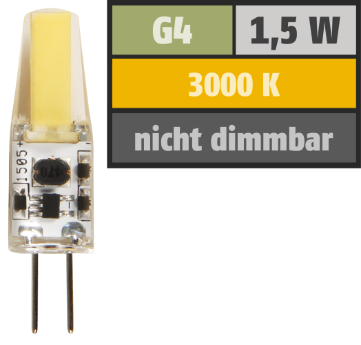 LED-Stiftsockellampe McShine Silicia COB, G4, 1,5W, 200 lm, warmweiß
