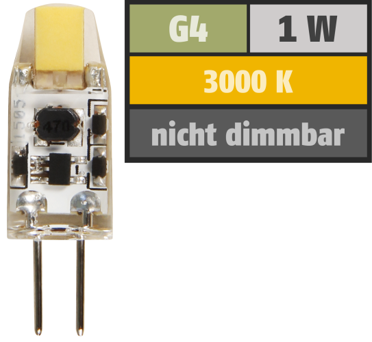 LED-Stiftsockellampe McShine Silicia COB, G4, 1W, 110 lm, warmweiß
