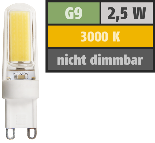 LED-Stiftsockellampe McShine Silicia COB, G9, 2,5W, 260 lm, warmweiß
