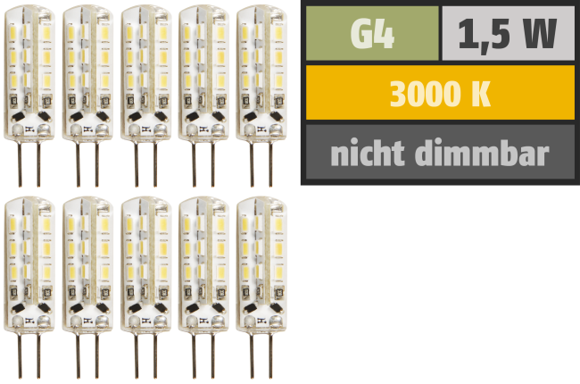 LED-Stiftsockellampe McShine Silicia, G4, 1,5W, 120lm, warmweiß, 10er-Pack
