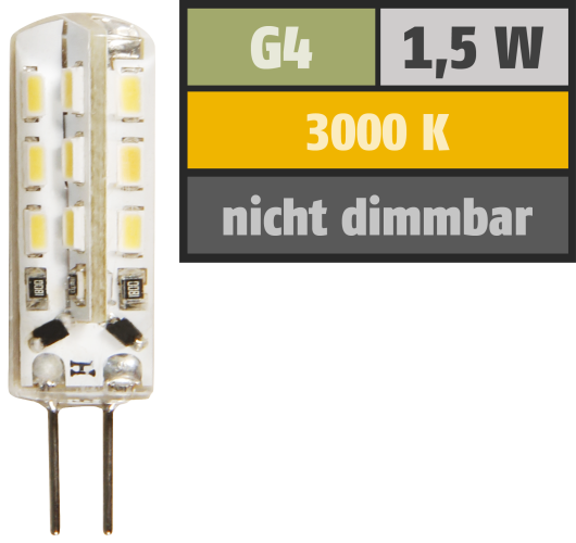 LED-Stiftsockellampe McShine Silicia, G4, 1,5W, 120 lm, warmweiß
