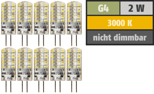 LED-Stiftsockellampe McShine Silicia, G4, 2W, 160lm, warmweiß, 10er-Pack
