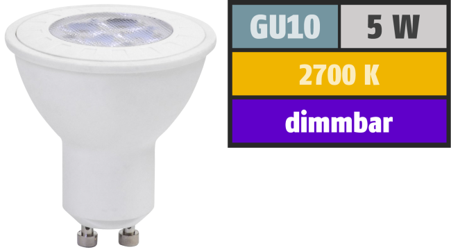 LED-Strahler GU10, 5W, 320lm, 2700K, warmweiß, dimmbar
