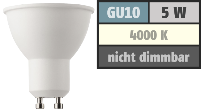 LED-Strahler GU10, 5W, 345lm, 4000K, neutralweiß
