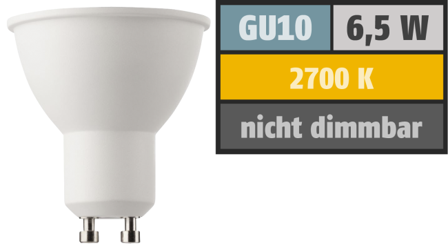 LED-Strahler GU10, 6,5W, 430lm, 2700K, warmweiß
