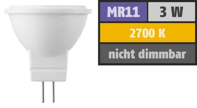 LED Strahler MR11 / G4, 3W, 190lm, 2700K, warmweiß
