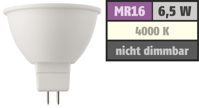 LED Strahler MR16, 6,5W, 430lm, 4000K, neutralweiß
