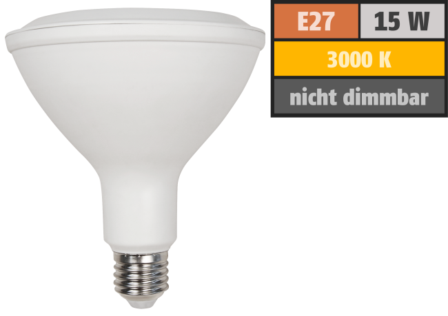 LED-Strahler McShine, E27, PAR38, 15W, 1.200 lm, 45°, 3000K, warmweiß
