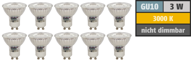 LED-Strahler McShine MCOB GU10, 3W, 250 lm, warmweiß, 10er-Pack

