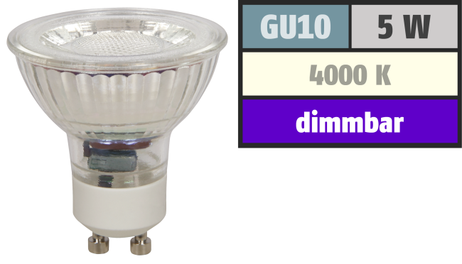 LED-Strahler McShine MCOB GU10, 5W, 350 lm, neutralweiß, dimmbar
