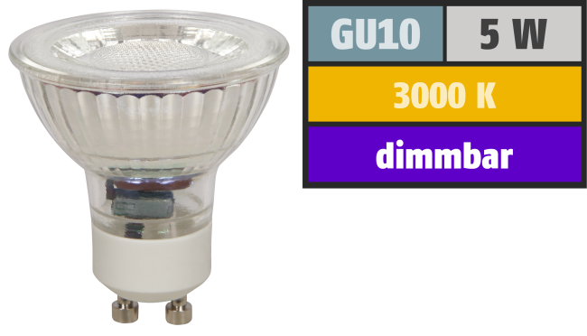 LED-Strahler McShine MCOB GU10, 5W, 350 lm, warmweiß, dimmbar
