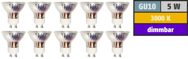 LED-Strahler McShine MCOB GU10, 5W, 350 lm, warmweiß, dimmbar, 10er-Pack
