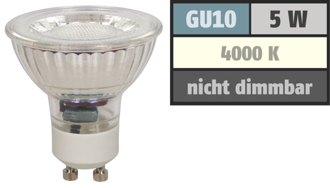 LED-Strahler McShine MCOB GU10, 5W, 400 lm, neutralweiß
