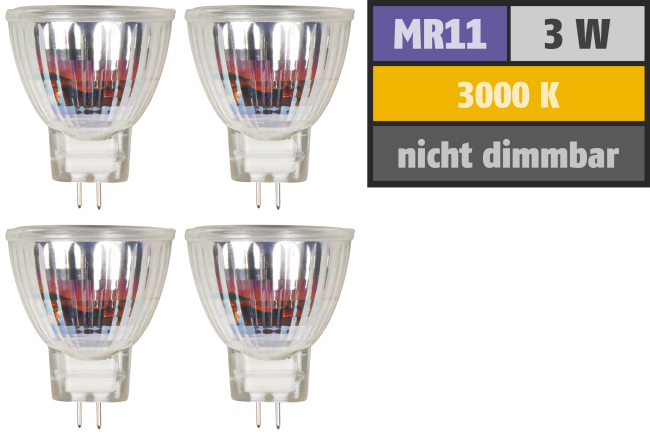 LED-Strahler McShine MCOB MR11 / G4, 3W, 250lm, warmweiß, 4er-Pack
