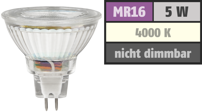 LED-Strahler McShine MCOB MR16, 5W, 400 lm, neutralweiß
