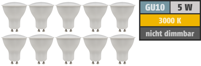 LED-Strahler McShine PV-50-10 GU10, 5W, 400lm, 110°, 3000K,warmweiß, 10er-Pack
