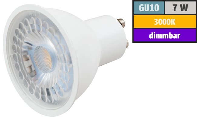 LED-Strahler McShine PV-MCOB GU10, 7W, 500lm, 38°, 3000K, warmweiß, dimmbar
