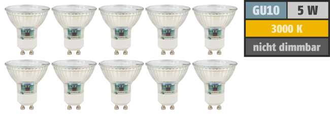 LED-Strahler McShine SP50-10, GU10, 5W, 400 lm, warmweiß, 10er-Pack

