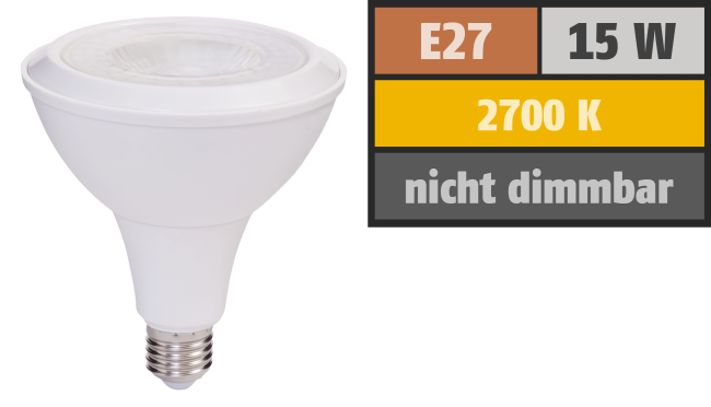 LED-Strahler PAR38, E27, 15W, 1.000 lm, IP54, warmweiß
