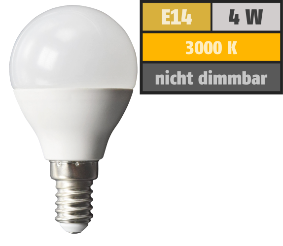 LED Tropfenlampe McShine, E14, 4W, 320lm, 160°, 3000K, warmweiß, Ø45x78mm
