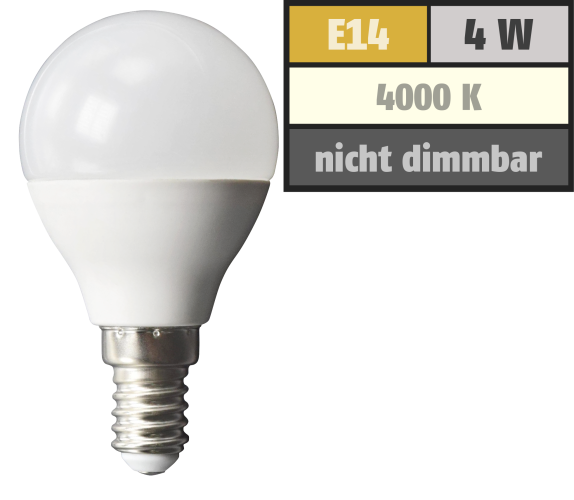 LED Tropfenlampe McShine, E14, 4W, 320lm, 160°, 4000K, neutralweiß, Ø45x78mm
